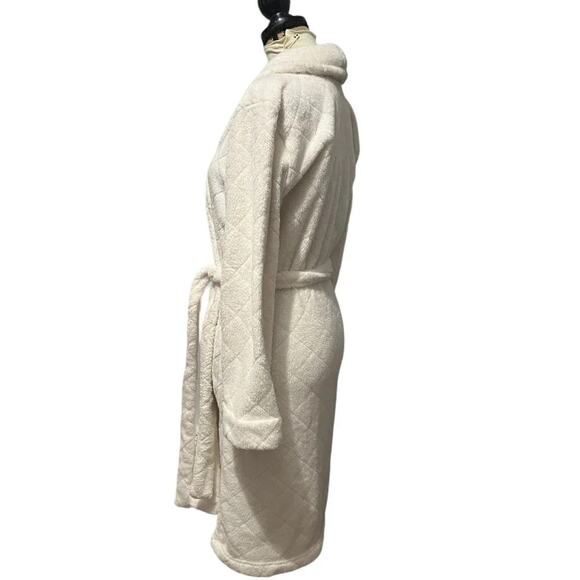 Talbots Quilted Plush Robe Cream Womens Large Spa Cozy House Coat - Picture 3 of 6